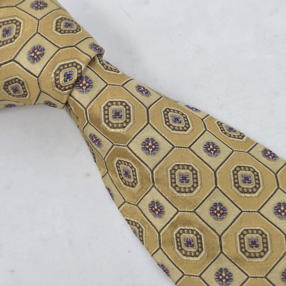 Robert‎ Talbott Nordstrom Gold Medallion Geometric Woven Silk Tie Made in USA